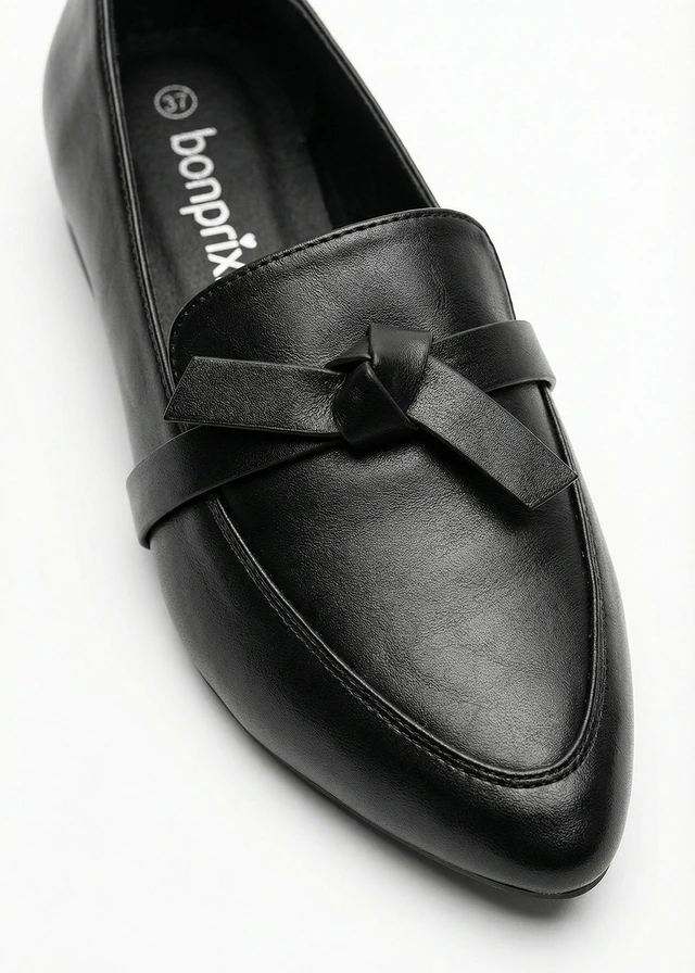 Loafers met strikje, Kleur: zwart