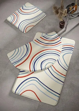 Badmat met memory foam, Kleur: crème grafische print