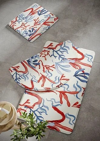 Tapis de bain à mémoire de forme • blanc-bleu-rouge rayé • Boutique bonprix