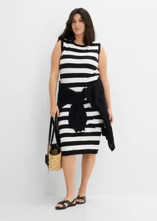 Robe en maille, Couleur: noir-écru rayé