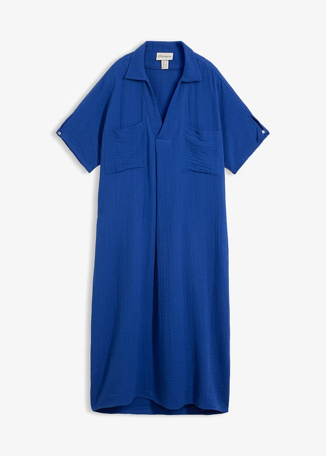 Robe caftan en gaze de coton douce, Couleur: bleu cobalt