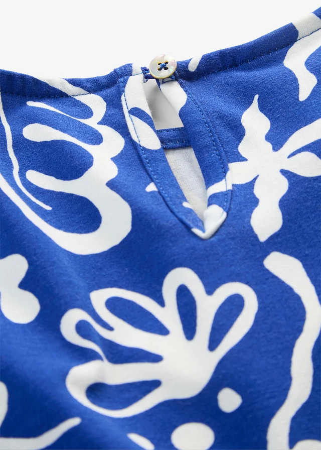 Jersey jurk in een viscosemix, Kleur: kobaltblauw-wolwit met print