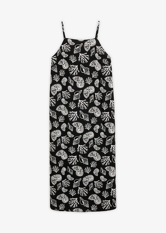 Robe midi entièrement imprimée en viscose mélangée, Couleur: noir/écru imprimé