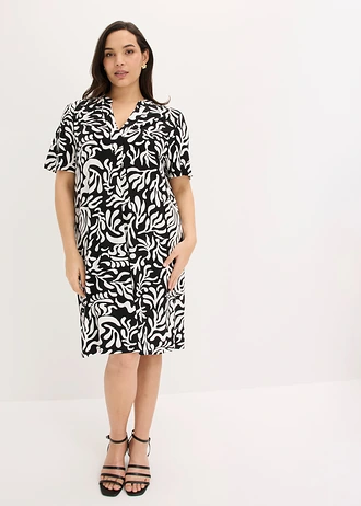 Tuniekjurk van een zachte viscose-mix, Kleur: zwart gedessineerd