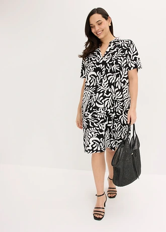 Tuniekjurk van een zachte viscose-mix, Kleur: zwart gedessineerd