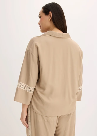 Blouse van soepele viscose, Kleur: rietbeige-kiezelgrijs