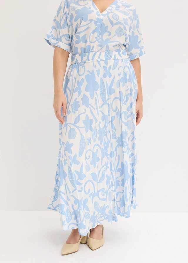 Maxi rok van soepele viscose, Kleur: wolwit/lichtblauw gebloemd