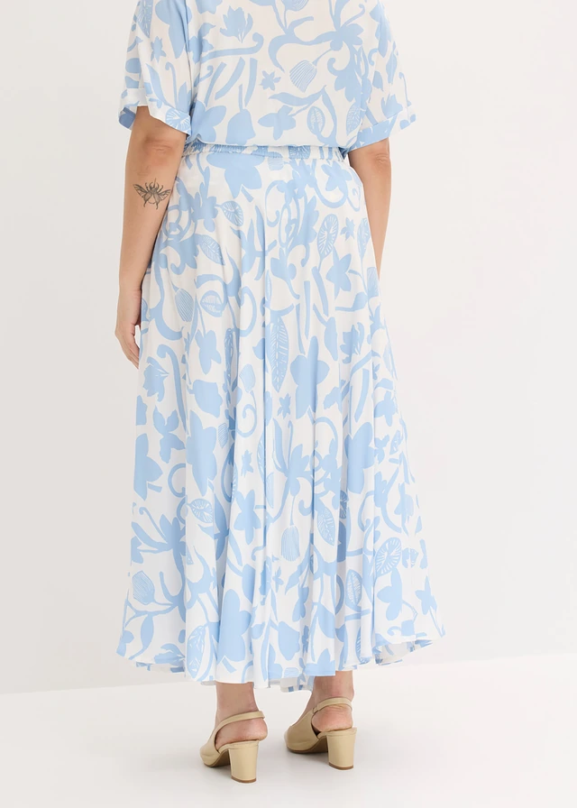 Maxi rok van soepele viscose, Kleur: wolwit/lichtblauw gebloemd