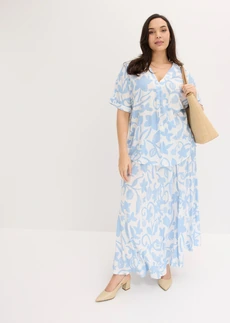 Jupe longue et fluide en viscose, Couleur: écru-bleu clair floral