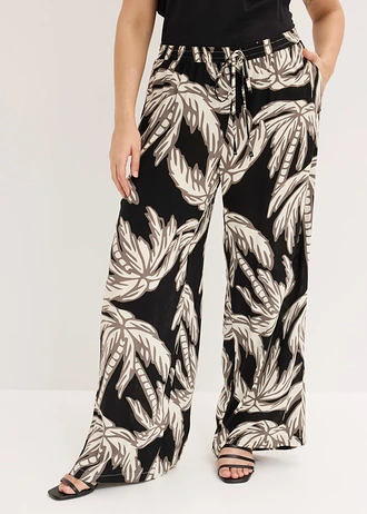 Pantalon large en viscose fluide, Couleur: noir-blanc floral