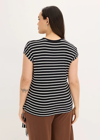 Shirt met drapering, Kleur: zwart-wolwit gestreept