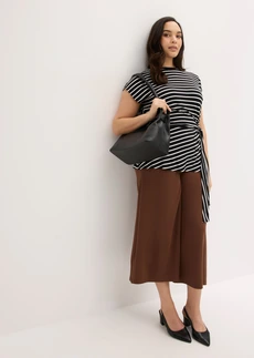 T-shirt avec drapé, Couleur: noir-écru rayé