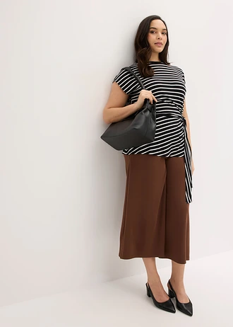 Shirt met drapering, Kleur: zwart-wolwit gestreept