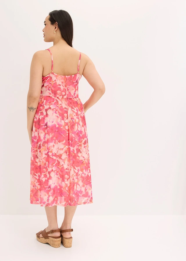 Robe à bretelles en mesh doux, Couleur: rose vif floral