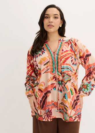 Shirt, Kleur: oranje-groen gebloemd