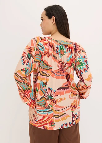 Shirt, Kleur: oranje-groen gebloemd