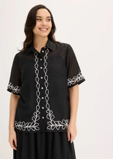 Blouse met borduursel, Kleur: zwart gebloemd