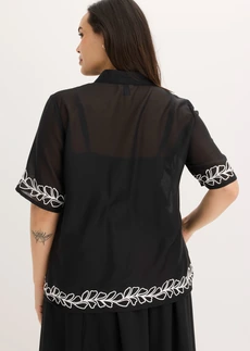 Blouse met borduursel, Kleur: zwart gebloemd