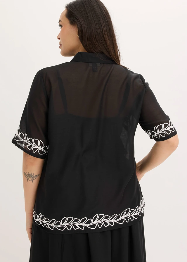 Blouse à broderies, Couleur: noir floral