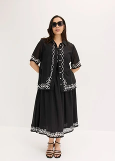 Blouse met borduursel, Kleur: zwart gebloemd