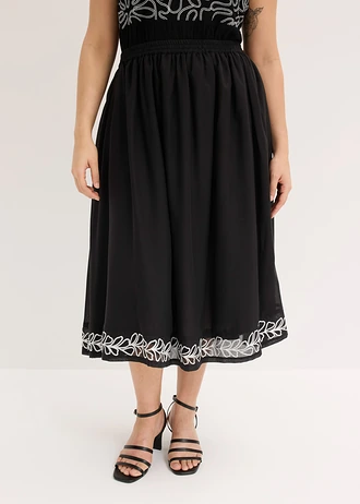 Fustă midi cu broderie, culoare: negru floral