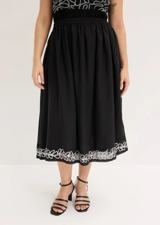 Midi rok met borduursel, Kleur: zwart gebloemd