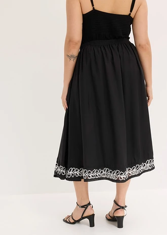 Fustă midi cu broderie, culoare: negru floral