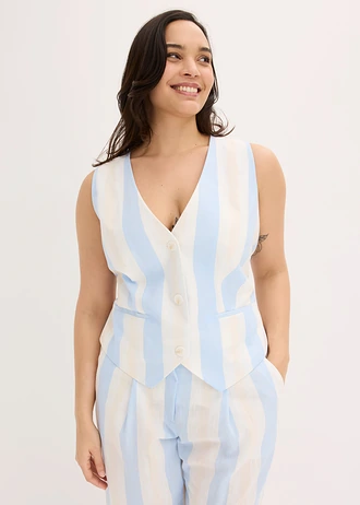 Vestă-taior cu aspect de in, culoare: alb/bleu cu dungi