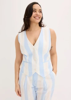 Mouwloze blazer in linnenlook, Kleur: wit-lichtblauw gestreept