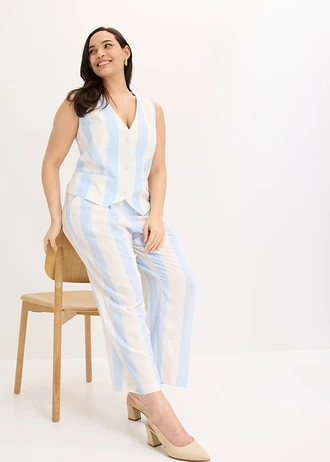 Vestă-taior cu aspect de in, culoare: alb/bleu cu dungi