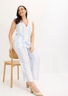Mouwloze blazer in linnenlook, Kleur: wit-lichtblauw gestreept