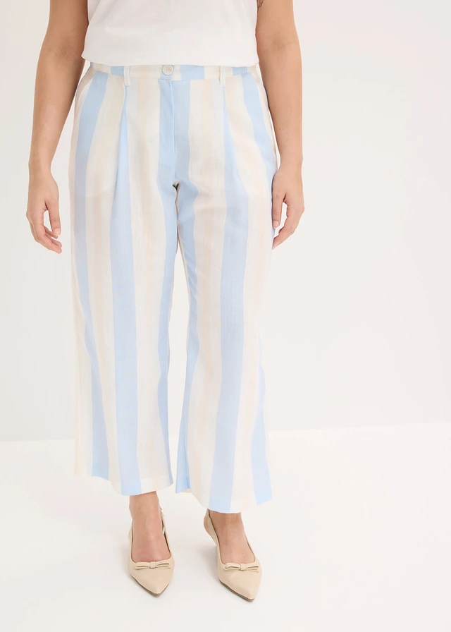 Pantalon palazzo, Couleur: écru/bleu clair rayé