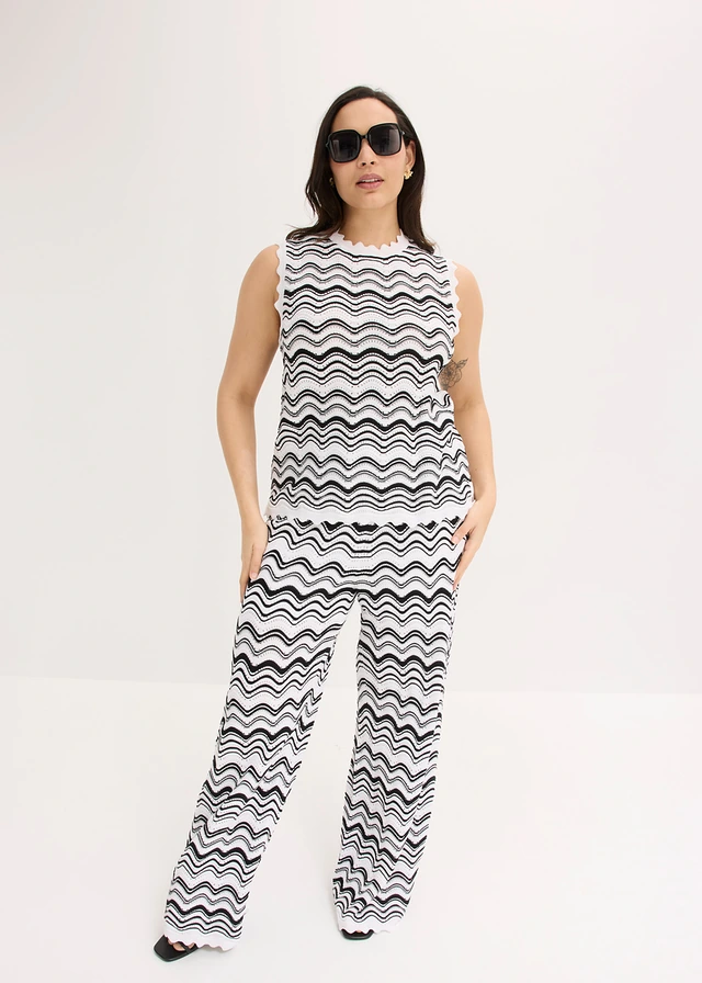 Gebreide top, Kleur: wolwit-zwart