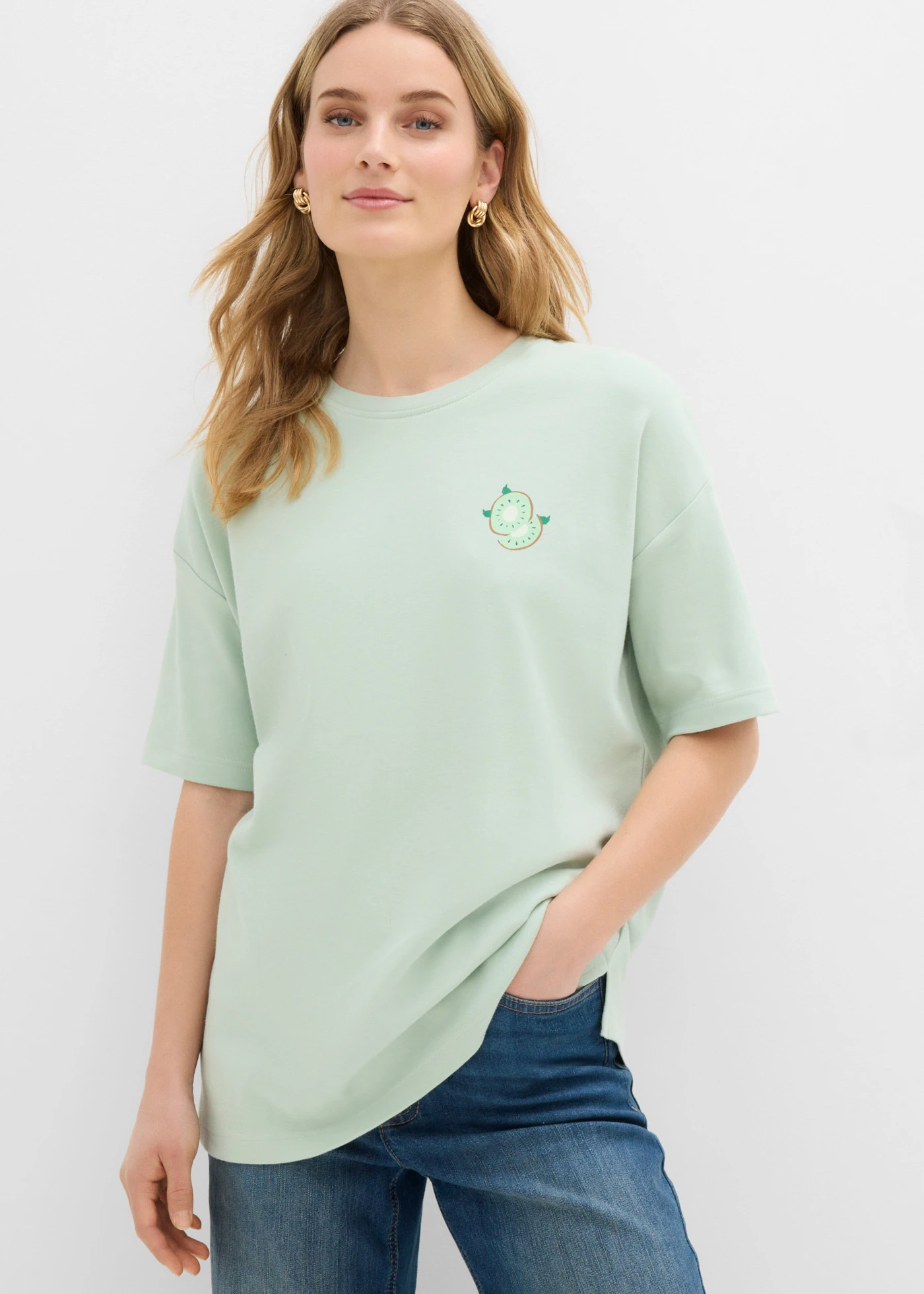 T-shirt oversize 100% coton • menthe cristal-turquoise imprimé • Boutique bonprix