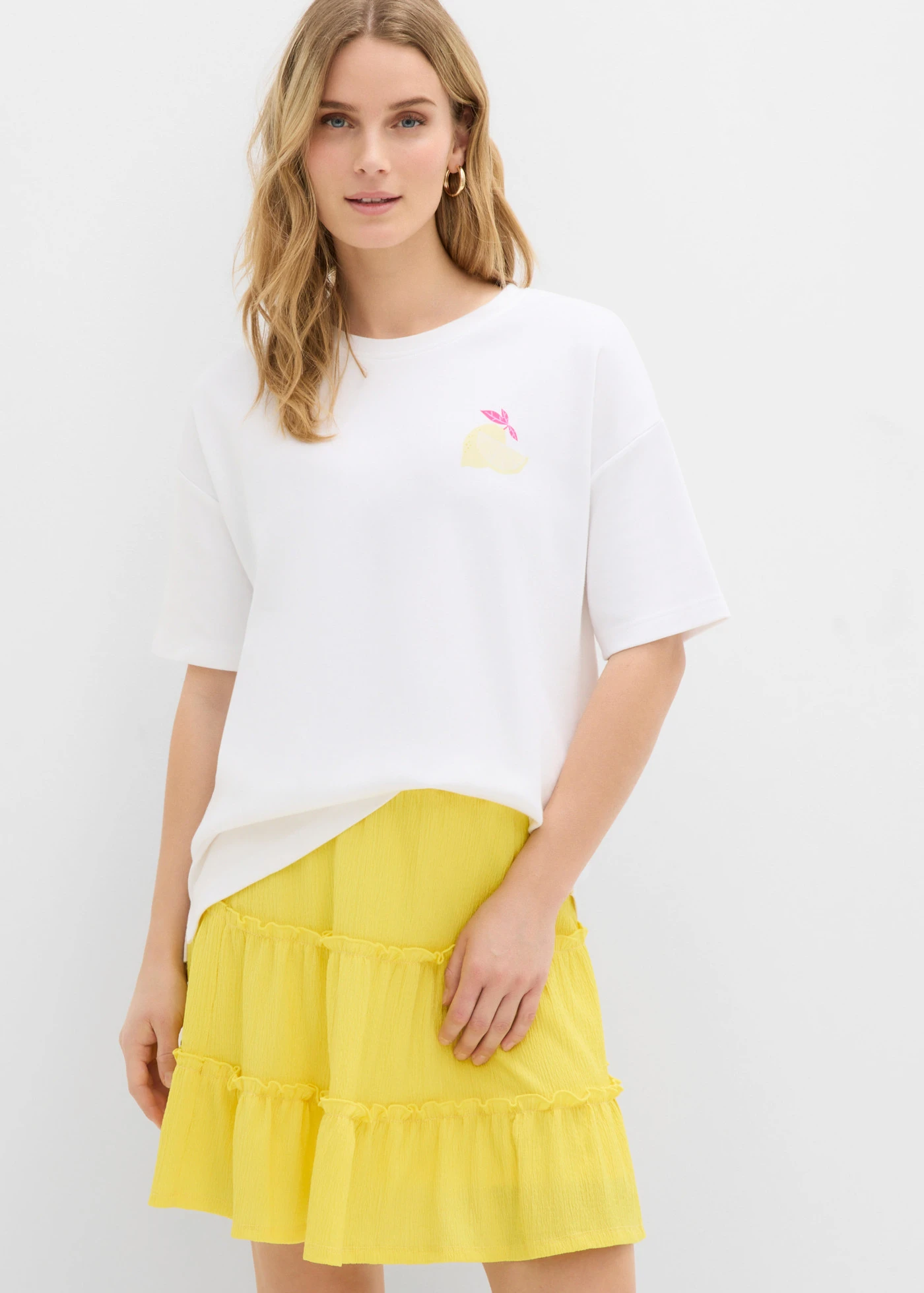 T-shirt oversize 100% coton • blanc/fuchsia imprimé • Boutique bonprix