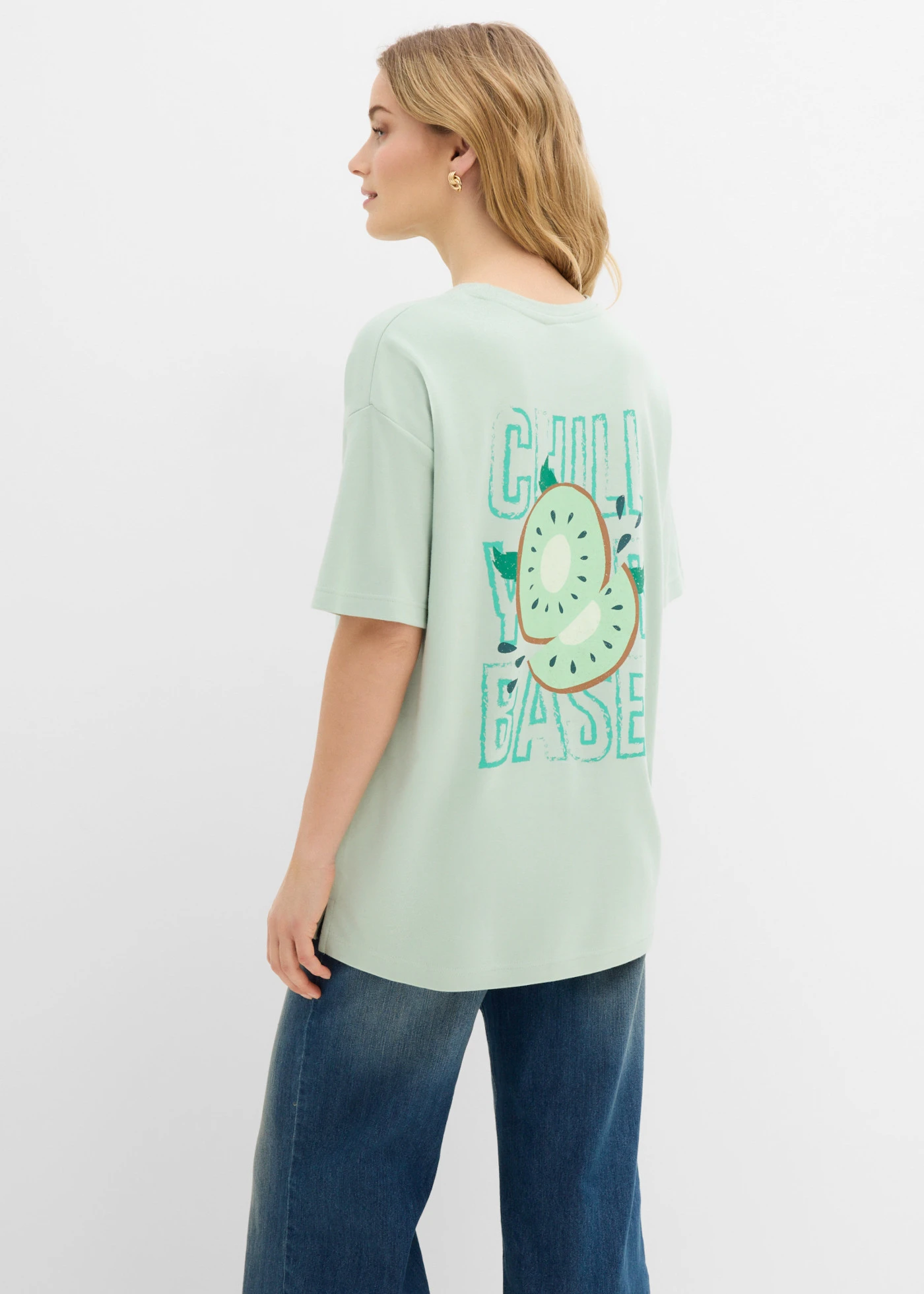 Bluză oversize din bumbac organic 100% • mentă-cristal-turcoaz cu imprimeu • magazin bonprix