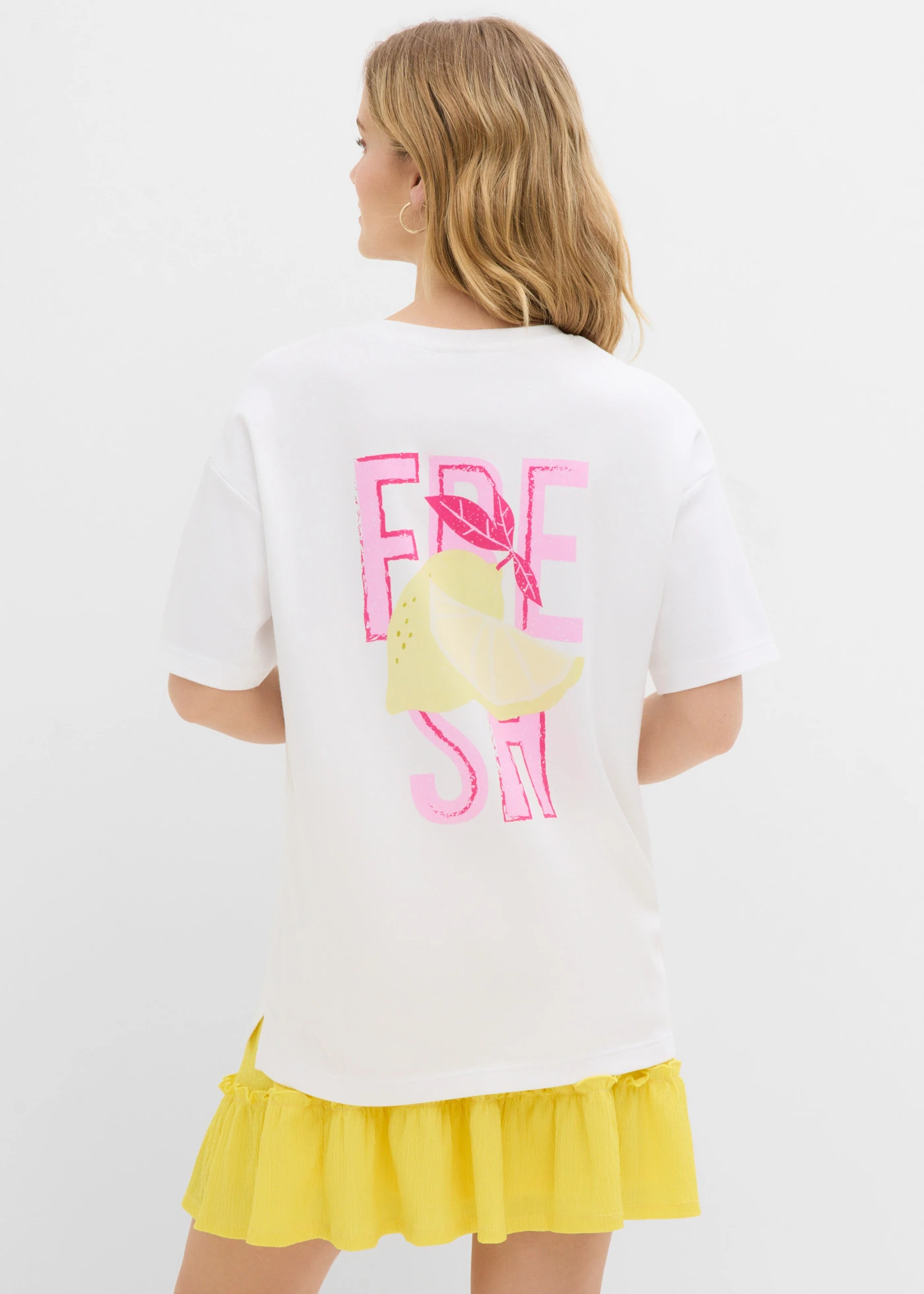 Bő póló tiszta bio-pamutból • fehér-pinklady mintás • bonprix áruház