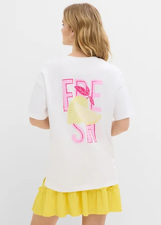Oversize-tričko z čistej bio bavlny, farba: biela-pinklady potlačená