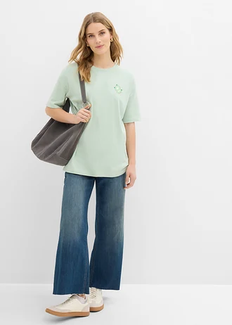 Oversized shirt van puur biologisch katoen, Kleur: kristalmint-turkoois met print