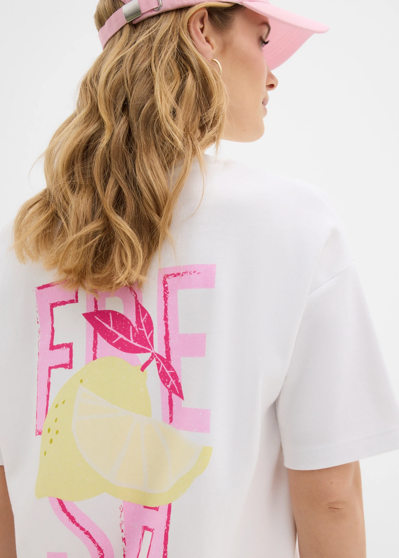 T-shirt oversize 100% coton • blanc/fuchsia imprimé • Boutique bonprix
