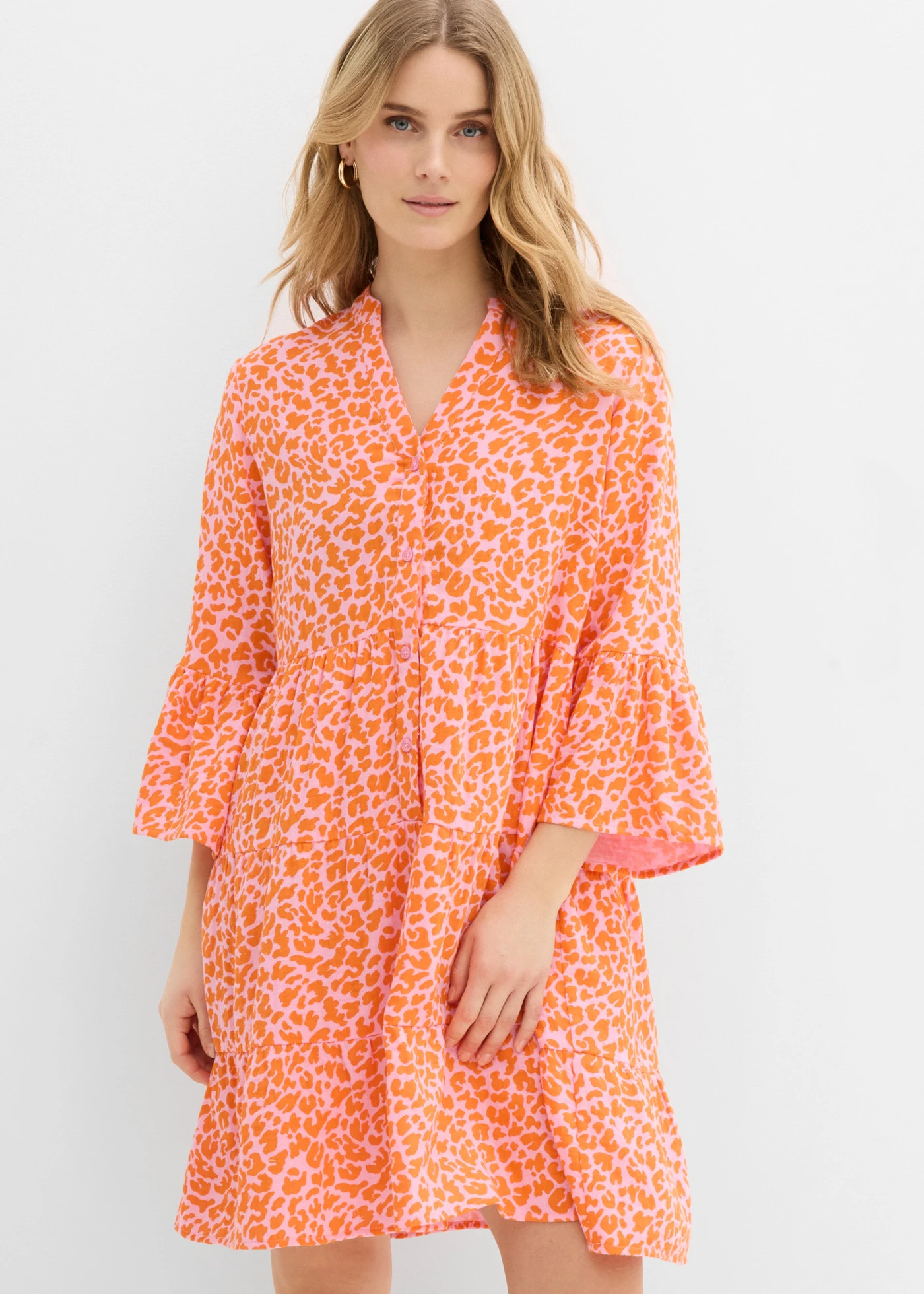 Robe-tunique légère en gaze de coton • rose-orange vif imprimé • Boutique bonprix