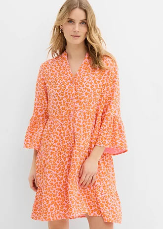 Robe-tunique légère en gaze de coton, Couleur: rose-orange vif imprimé