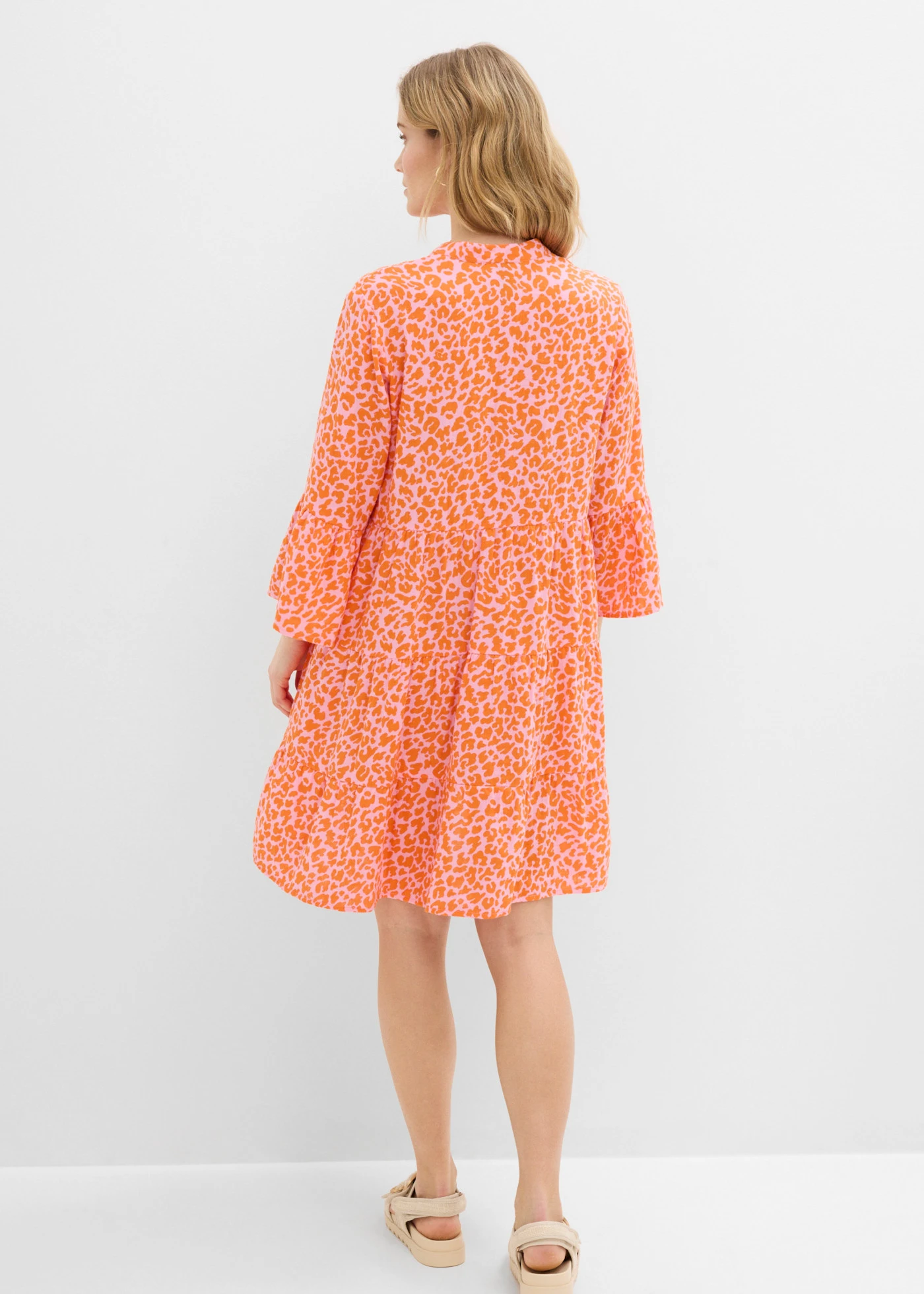 Robe-tunique légère en gaze de coton • rose-orange vif imprimé • Boutique bonprix