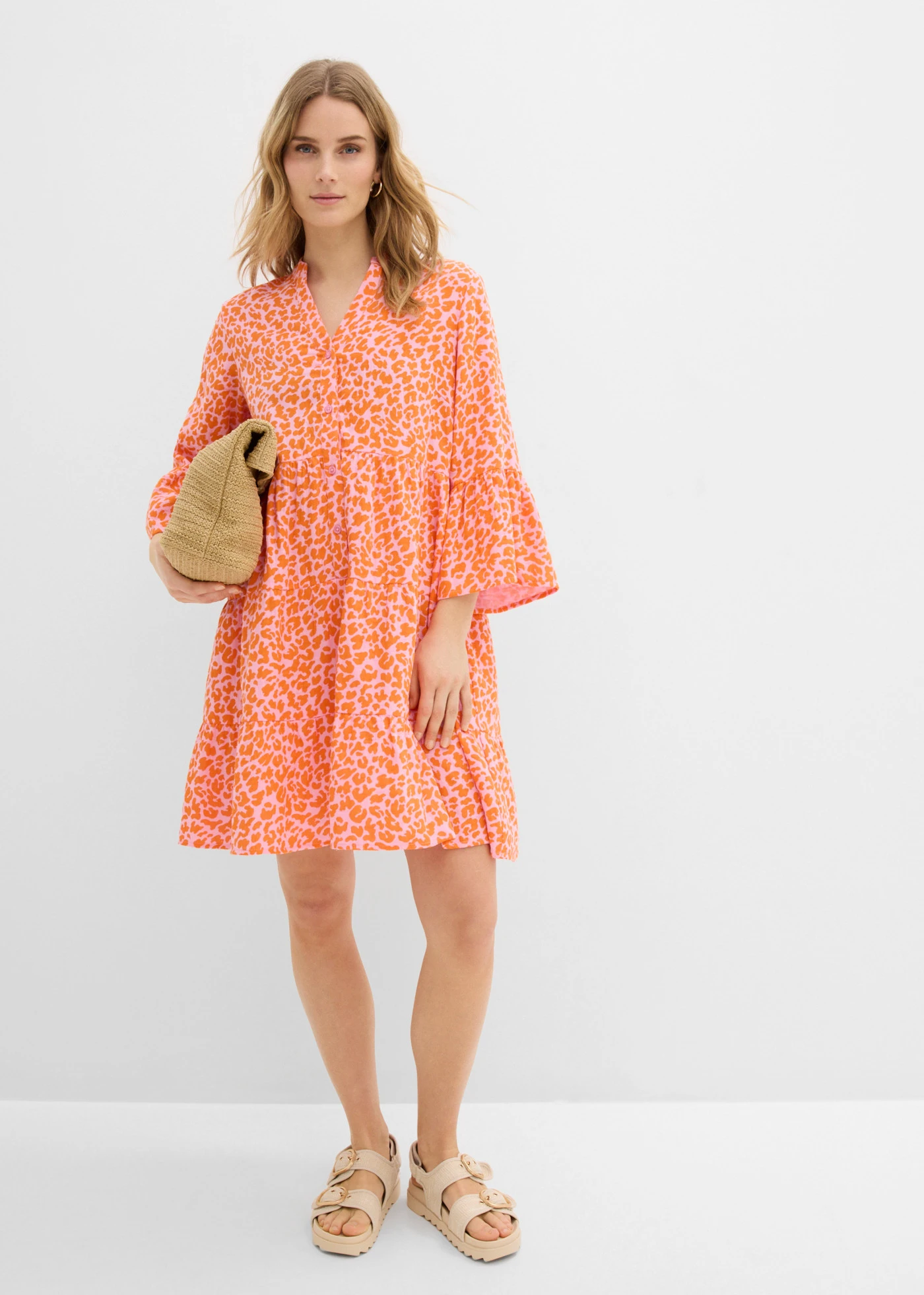 Tuniekjurk van luchtige mousseline • roze-feloranje met print • bonprix online shop