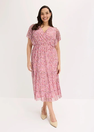 Robe midi en mesh doux, Couleur: rose floral