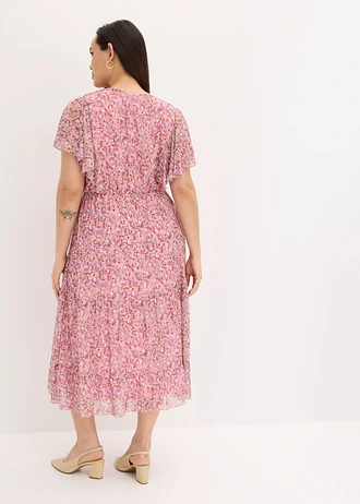 Robe midi en mesh doux, Couleur: rose floral