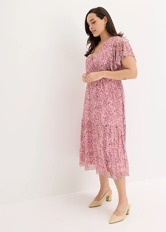 Midi jurk van zacht mesh, Kleur: roze gebloemd