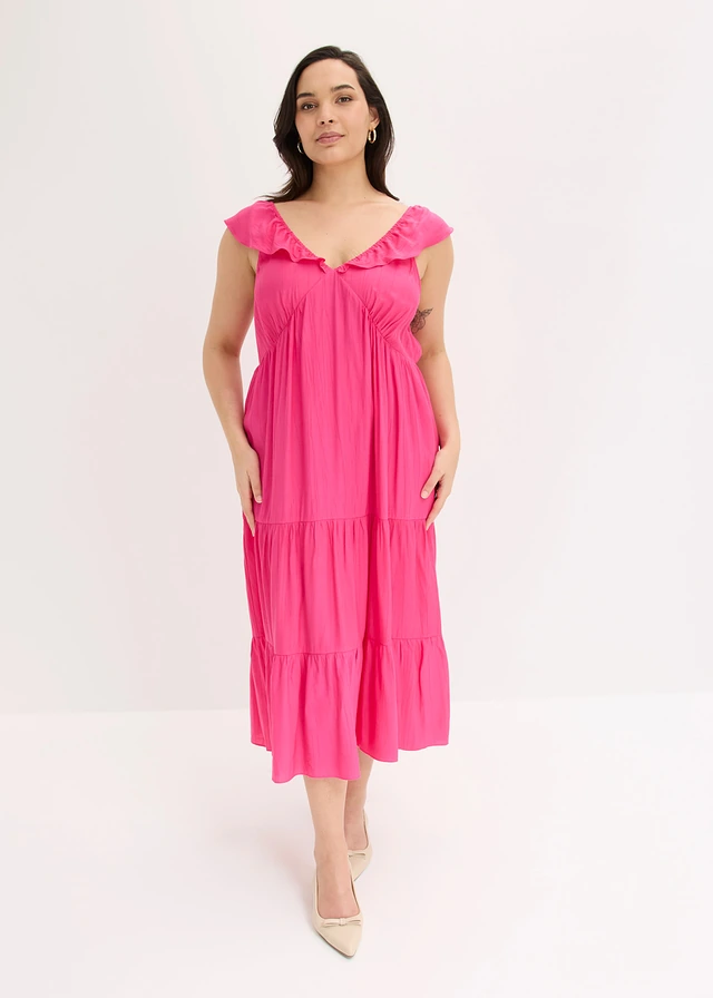 Robe à bretelles en viscose mélangée, Couleur: fuchsia