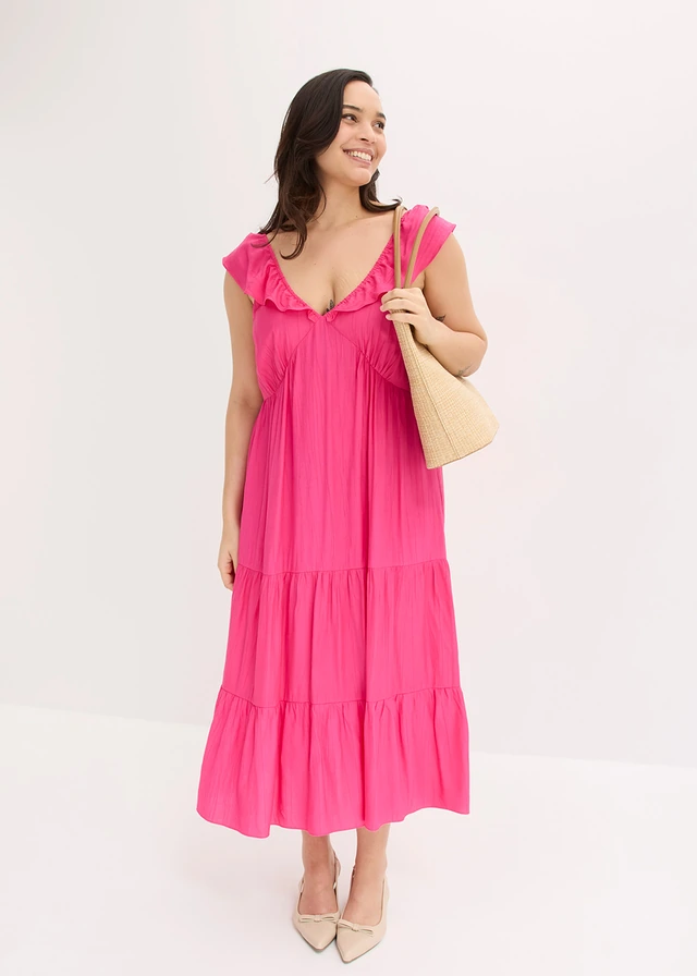 Robe à bretelles en viscose mélangée, Couleur: fuchsia