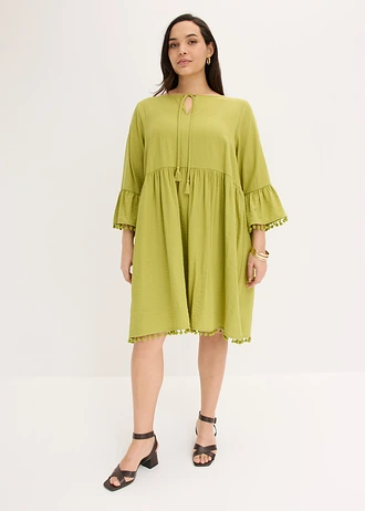 Robe fluide en viscose mélangée, Couleur: vert cactus